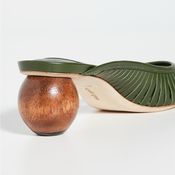 Cult Gaia - Alia Forest Green Leather Pointed Toe Mules with Ball Heels - Picture 7 of 8
